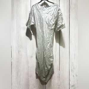 Heydari AVANT-GARDE Silver Metallic 1920's 100% Linen Maxi Dress Lagenlook NWT S